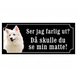 American eskimo dog gammaldags stil hundskylt dogsign sign dog happy print hjortröd finaste skylten tanfärgad hundskyl
