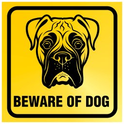 boxer beware of dog skylt varning för hunden