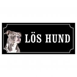 Amstaff hundskylt gammaldags stil emaljskylt hund lös hund