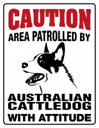 skylt här vaktar jag caution varning Australian Cattledog attityd attitude