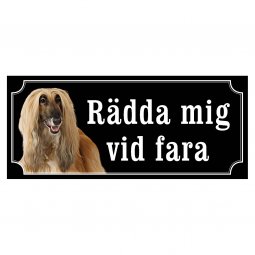 Skylt afganhund - olika sorter - svart gammaldags stil skylt med afganhund varning ör hunden hundskylt vakthund rädda mig vid fa