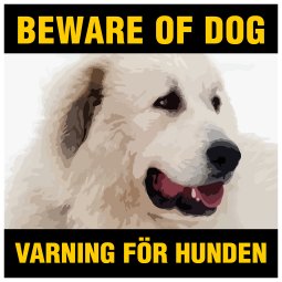Pyreneisk mastiff beware of dog skylt varning för hunden Great Pyrenees