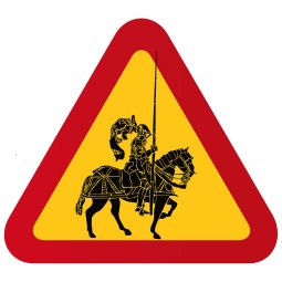 varningsskylt riddare lans häst siluett rider