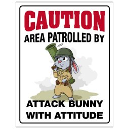 P1537374 kanin attackkanin attack bunny skylt här vaktar jag caution varning