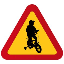 Liten pojke på cykel varningstriangel varning för barn tänkvärd skylt