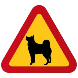varningsskylt med hund jämthund spets norsk buhund