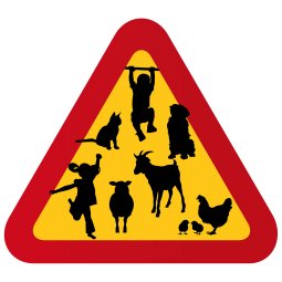 varningsskylt P933593
Barn, får, hund, get, höna, katt