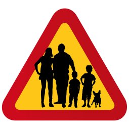 Familj pojkar fransk bulldog fralla varningstriangel