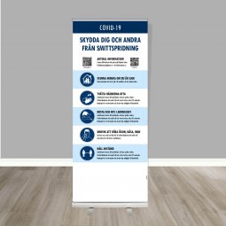 roll-up rollup ställning skylt corona coronaviruset covid19 covid-19 info butik köpcenter restaurang allmän info information