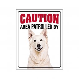 Vit Herdehund skylt varning för hunden Vit Herdehund skylt här vaktar jag caution varning hund attityd attitude Vit Herdehund