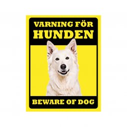 Skylt Vit Herdehund - Varning för hunden, beware dog