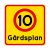 Gårdsplan med hastighetssiffra (5,10,15,20,30) skylt för gården kör ej genom gården kör sakta max 10
