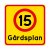 Gårdsplan med hastighetssiffra (5,10,15,20,30) skylt för gården kör ej genom gården kör sakta max 15