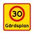 Gårdsplan med hastighetssiffra (5,10,15,20,30) skylt för gården kör ej genom gården kör sakta max 30