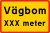 Vägbom (om XXX meter) skylt med egen text om antal meter till vägbom