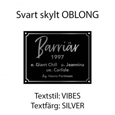 Boxskylt, flera olika färger och typsnitt