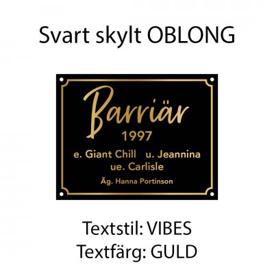 Boxskylt, flera olika färger och typsnitt