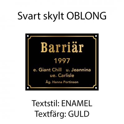 Boxskylt, flera olika färger och typsnitt