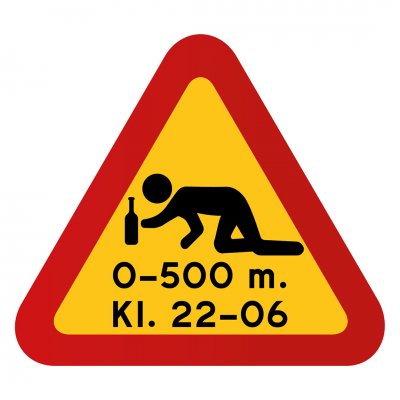 Krypläge 22-06 varningsskylt full man krypande rolig skylt