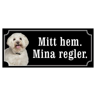 Bichon Frisé hundskylt gammaldags stil emaljskylt hund