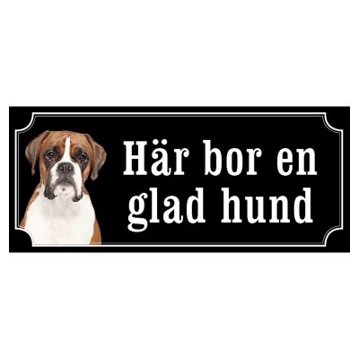 Boxer ljusbrun/vit hundskylt gammaldags stil emaljskylt hund
