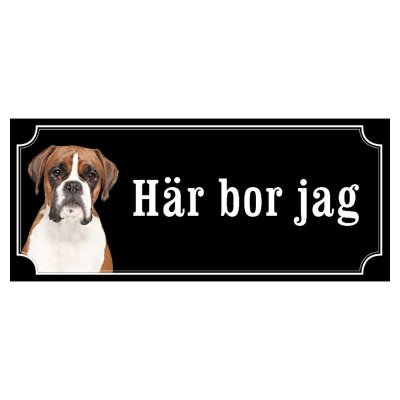 Boxer ljusbrun/vit hundskylt gammaldags stil emaljskylt hund