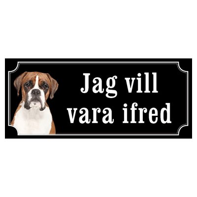 Boxer ljusbrun/vit hundskylt gammaldags stil emaljskylt hund