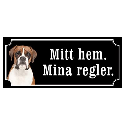 Boxer ljusbrun/vit hundskylt gammaldags stil emaljskylt hund
