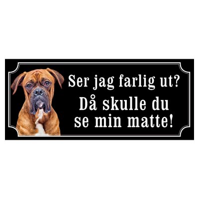 Boxer orangebrun/vit hundskylt gammaldags stil emaljskylt hund
