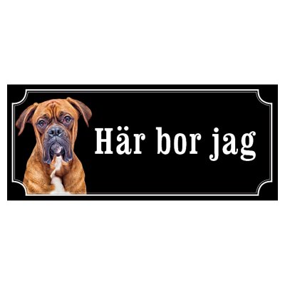 Boxer orangebrun/vit hundskylt gammaldags stil emaljskylt hund