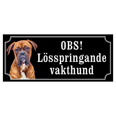 Boxer orangebrun/vit hundskylt gammaldags stil emaljskylt hund