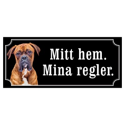 Boxer orangebrun/vit hundskylt gammaldags stil emaljskylt hund