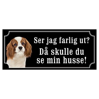 Cavalier charles brun/vit hundskylt gammaldags stil emaljskylt hund