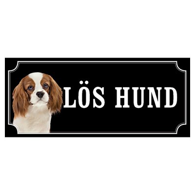 Cavalier charles brun/vit hundskylt gammaldags stil emaljskylt hund