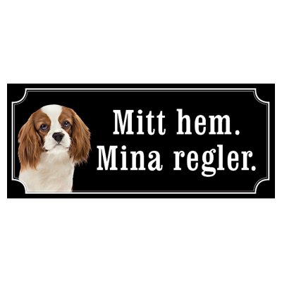 Cavalier charles brun/vit hundskylt gammaldags stil emaljskylt hund