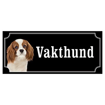 Cavalier charles brun/vit hundskylt gammaldags stil emaljskylt hund