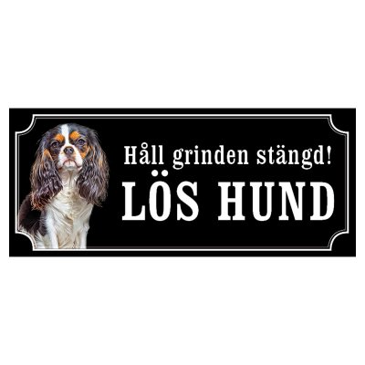 Cavalier charles svar/vit hundskylt gammaldags stil emaljskylt hund