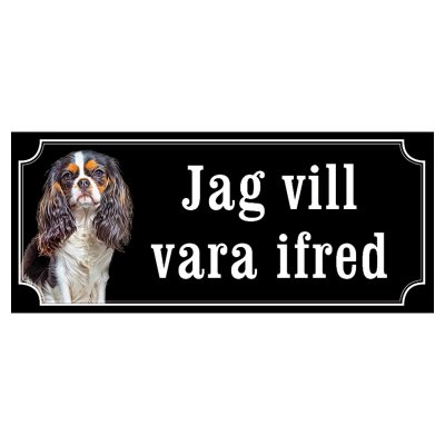 Cavalier charles svar/vit hundskylt gammaldags stil emaljskylt hund