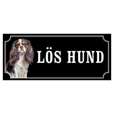 Cavalier charles svar/vit hundskylt gammaldags stil emaljskylt hund