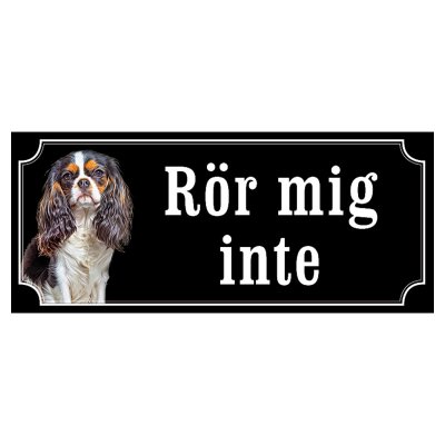 Cavalier charles svar/vit hundskylt gammaldags stil emaljskylt hund