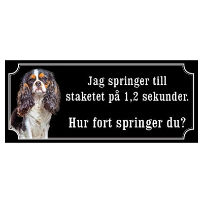 Cavalier charles svar/vit hundskylt gammaldags stil emaljskylt hund