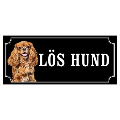 Cavalier charles ljusbrun hundskylt gammaldags stil emaljskylt hund