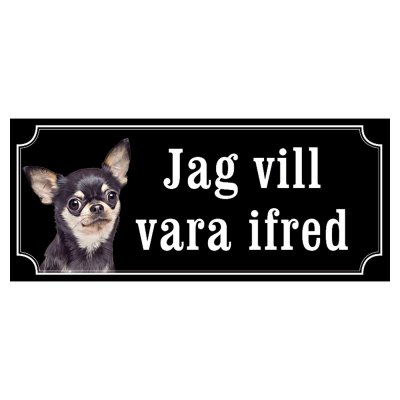 Chihuahua svart/vit hundskylt gammaldags stil emaljskylt hund