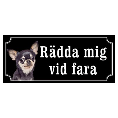 Chihuahua svart/vit hundskylt gammaldags stil emaljskylt hund