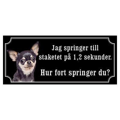 Chihuahua svart/vit hundskylt gammaldags stil emaljskylt hund
