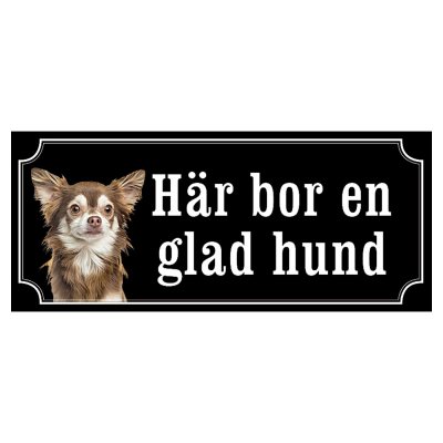 Chihuahua mörkbrun/grå hundskylt gammaldags stil emaljskylt hund