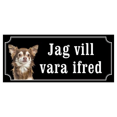 Chihuahua mörkbrun/grå hundskylt gammaldags stil emaljskylt hund