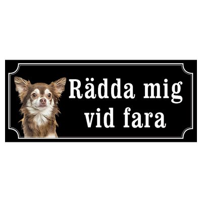 Chihuahua mörkbrun/grå hundskylt gammaldags stil emaljskylt hund