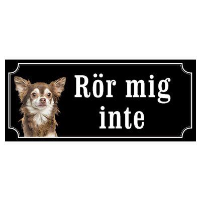 Chihuahua mörkbrun/grå hundskylt gammaldags stil emaljskylt hund