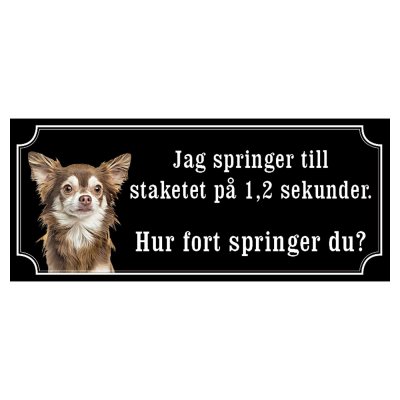 Chihuahua mörkbrun/grå hundskylt gammaldags stil emaljskylt hund